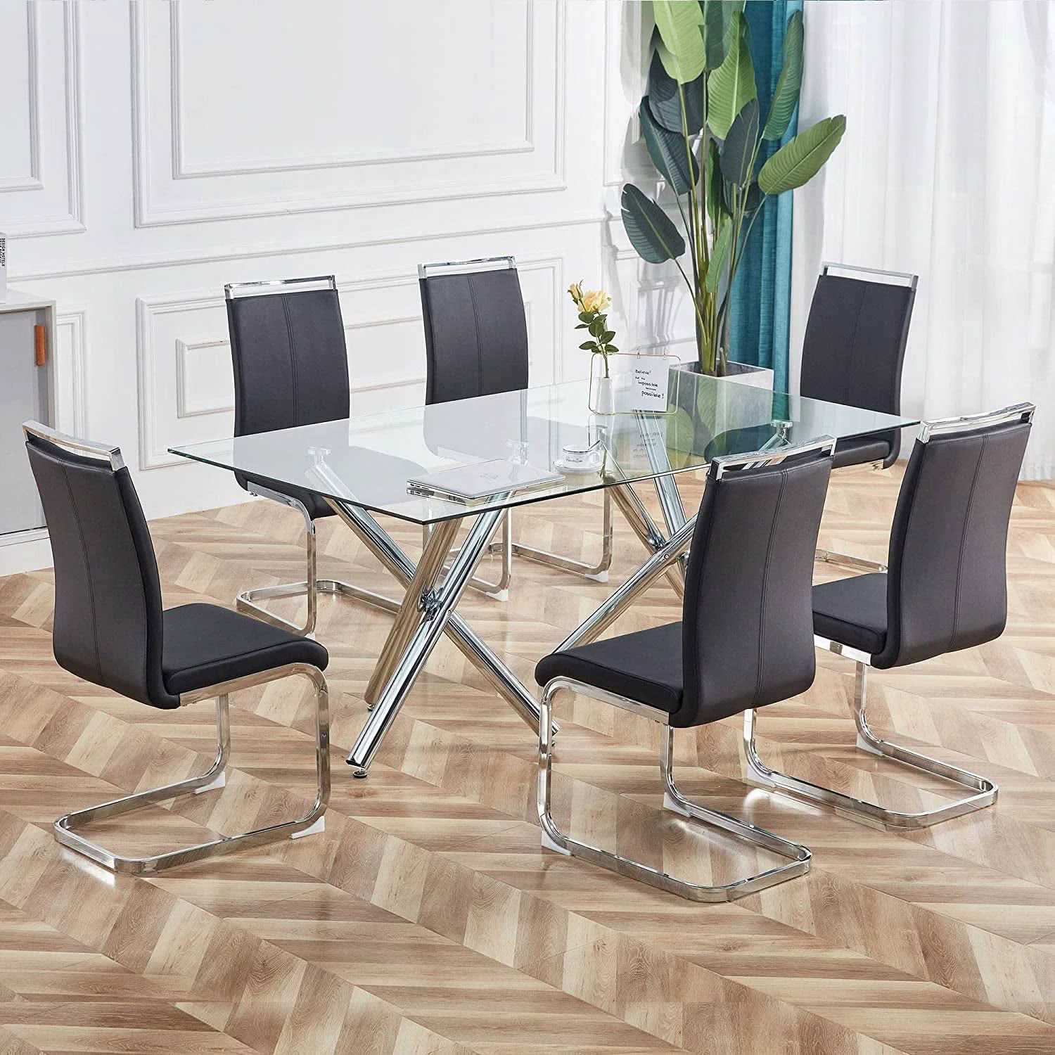 Enhanced Black Modern High Back Faux Leather Dining Chairs Set Of 4 Safe