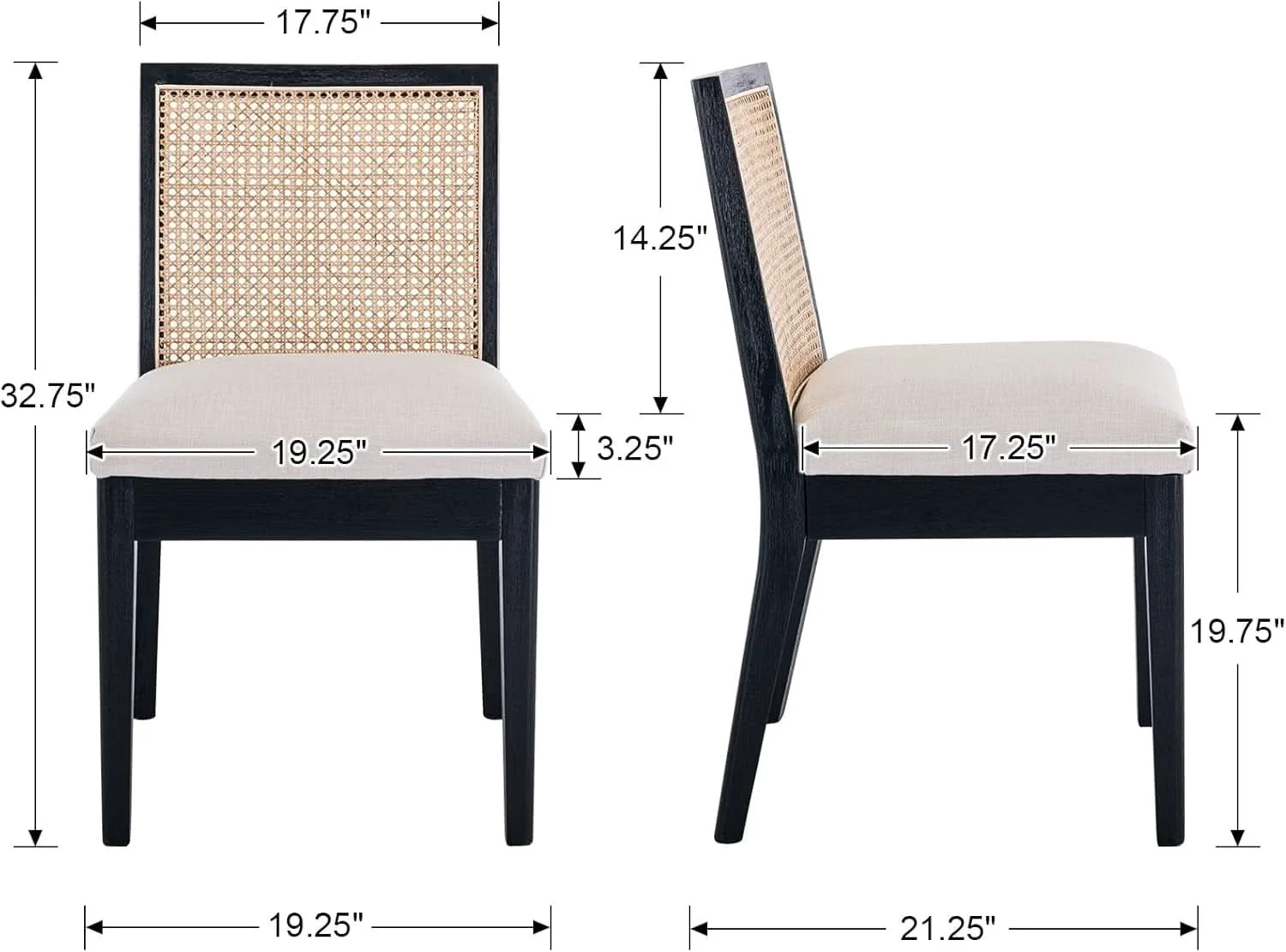 Exceptional Rattan Dining Chairs Set Of Six Two Tone Black Cream Finish Exclusive