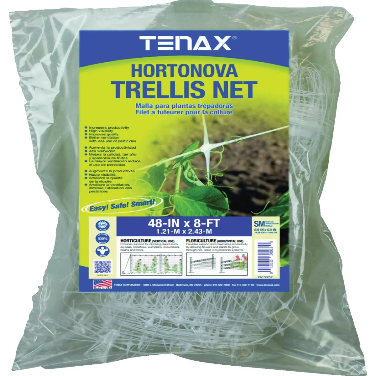 Smooth Tenax Hortanova 48 In. x 8 Ft. Polypropylene Trellis Netting Natural