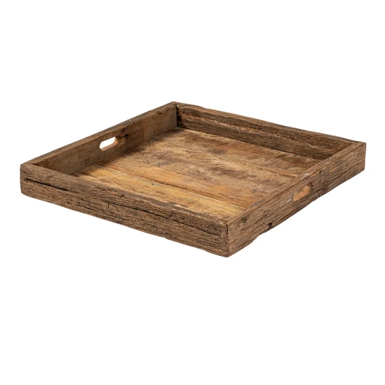Luxury Carson Small 24L x 24W Brown Reclaimed Wood Tray Stylish