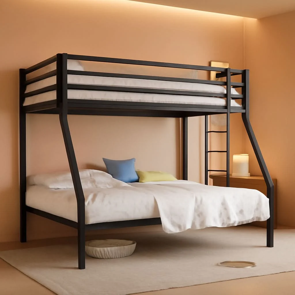 Fashionable Twin Over Twin Bunk Bed With Slide Durable Square Tube Reliable