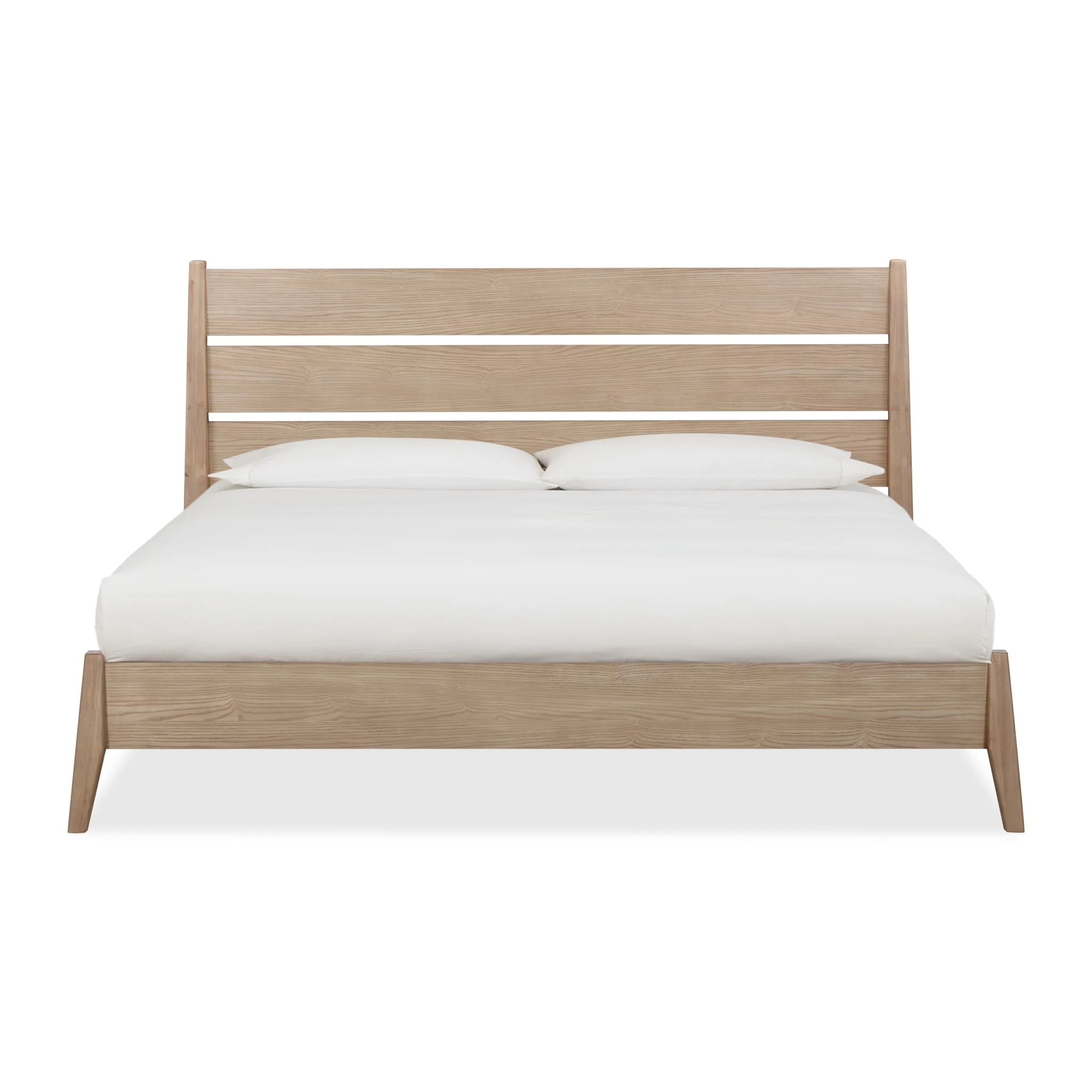 Detailed Nettie Slatted Ash Wood Platform Bed in Ginger Soft