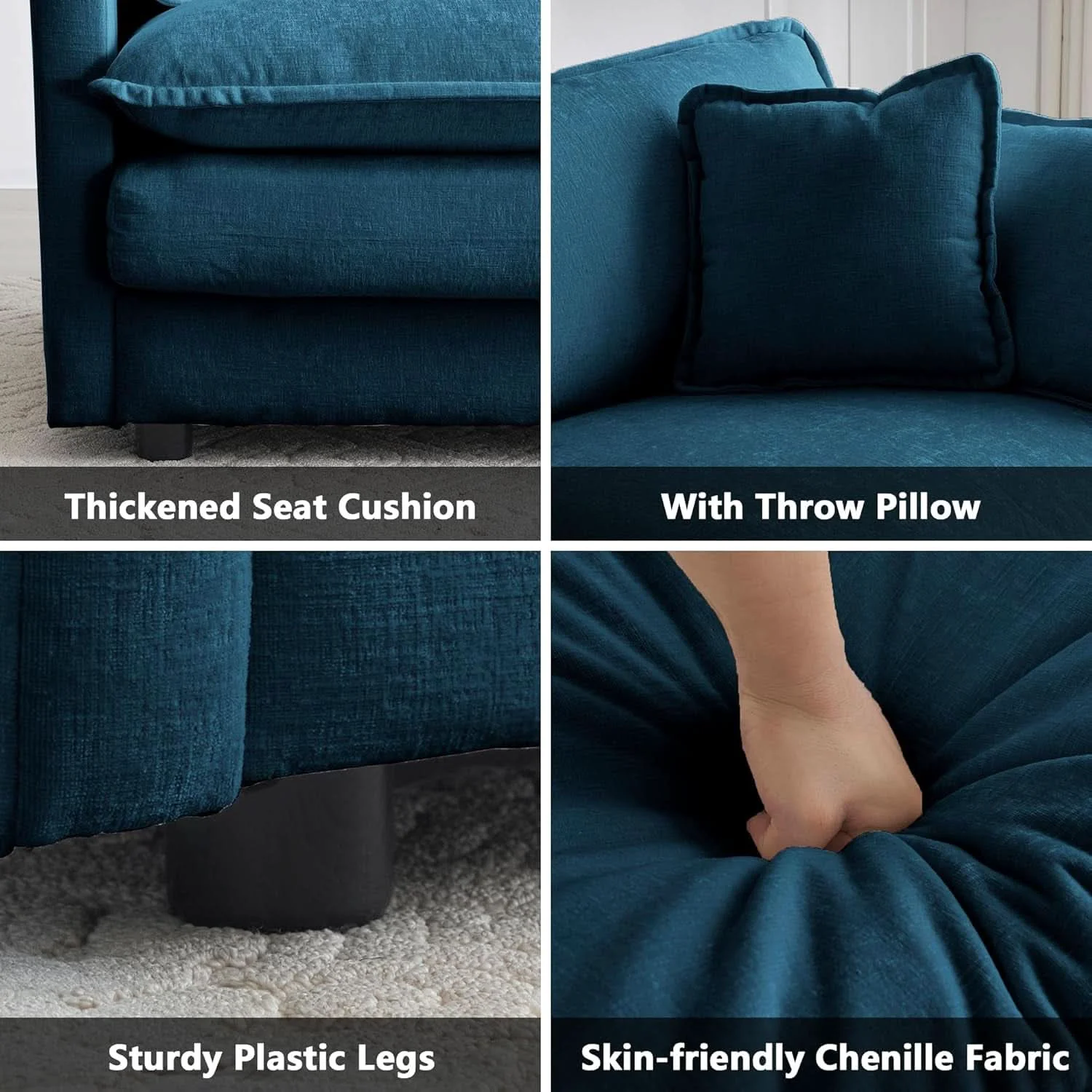 Easy-to-Use Blue Chenille Three Piece Sofa Set With Seven Pillows Specialty