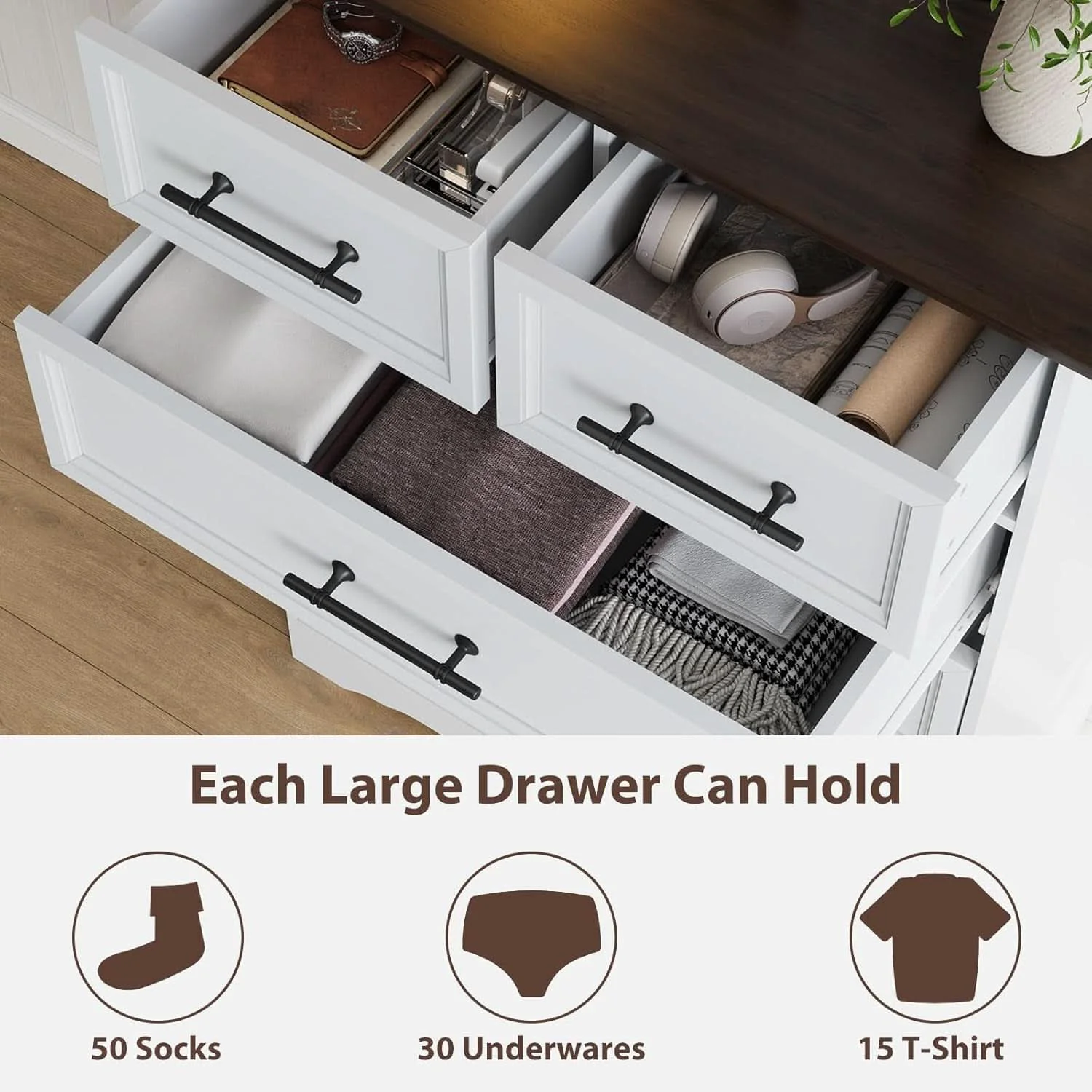 Environmentally Friendly White Farmhouse Dresser FortyFourInchesTall Storage Soft