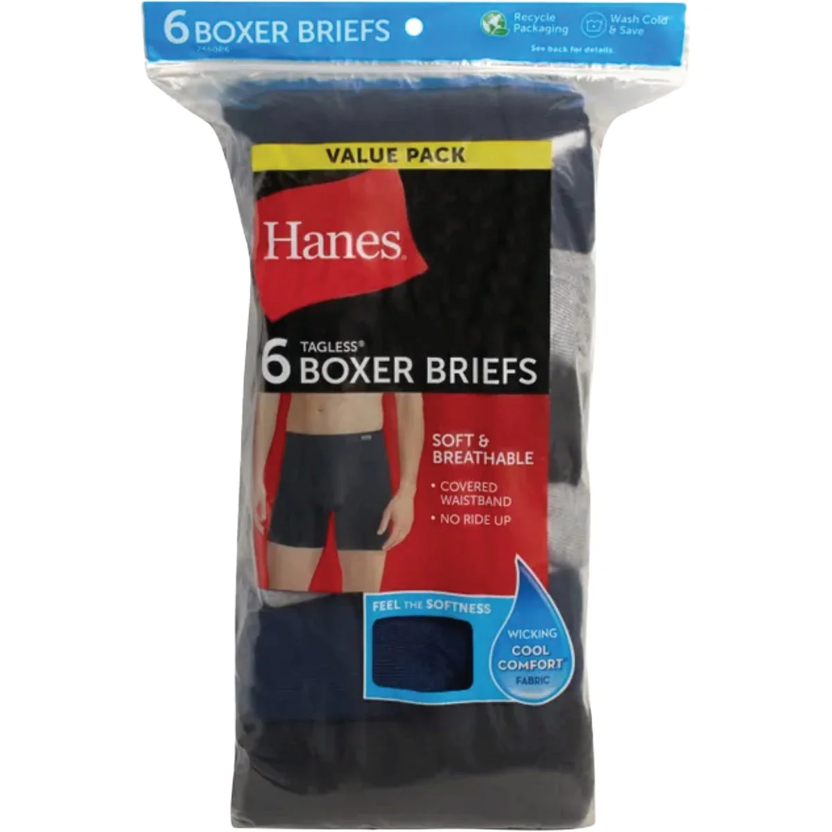 Sustainable Hanes Men's S Black Gray Blue Boxer Briefs 6-Pack Fine