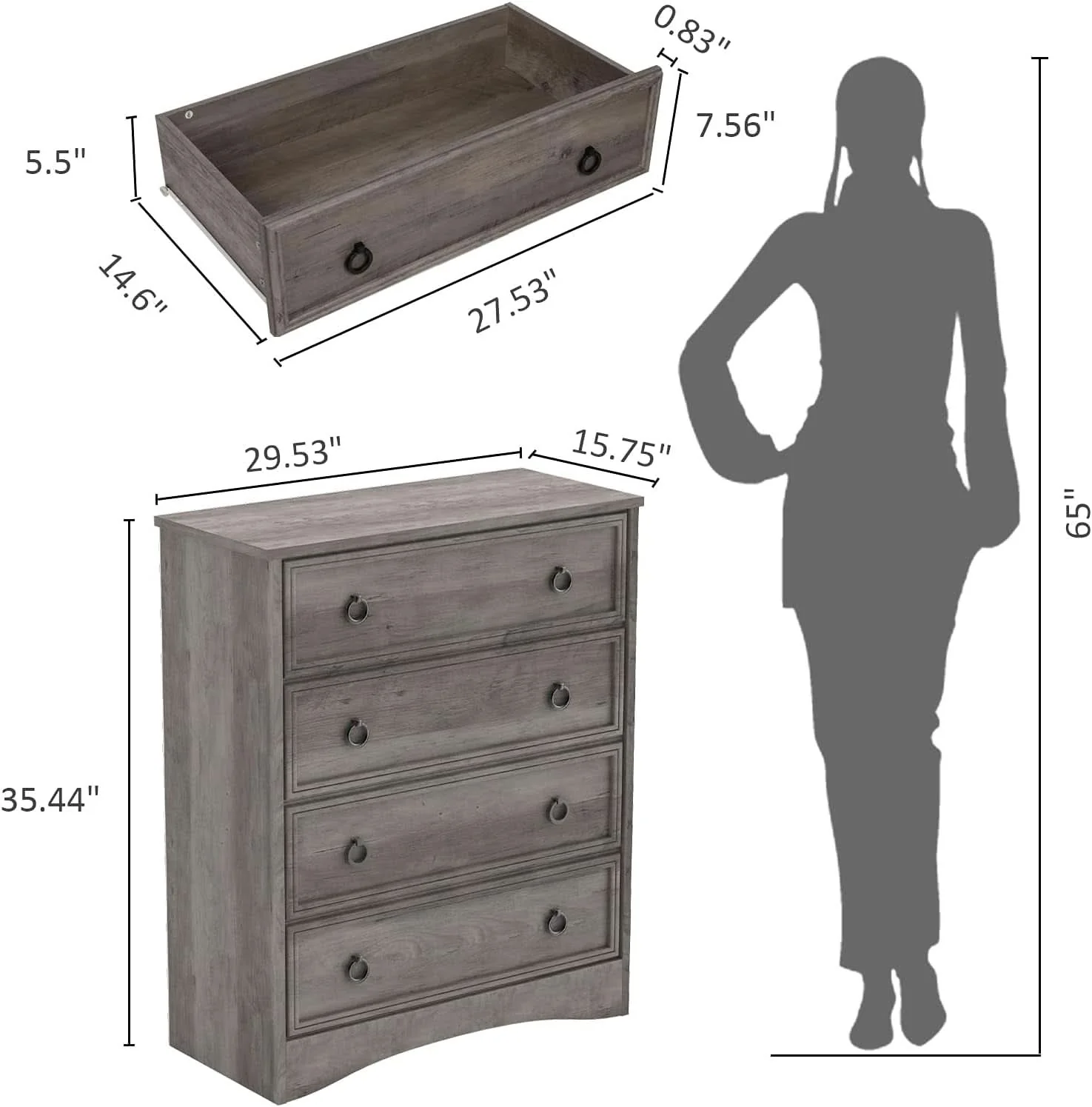 Smooth Gray 4 Drawer Dresser With ModernArchitectural Storage Premium Material
