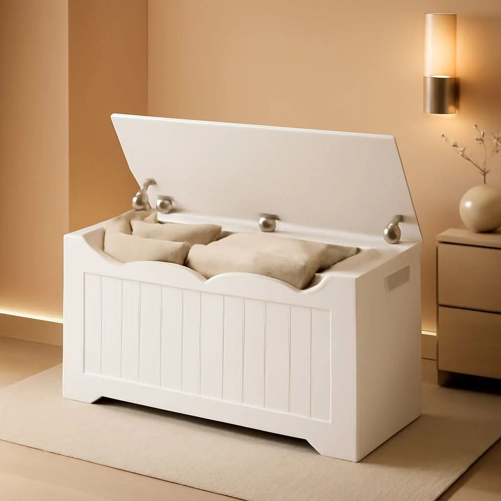 Optimized 43.3 Inch Lift Top Storage Chest Solid Wood Construction Authentic