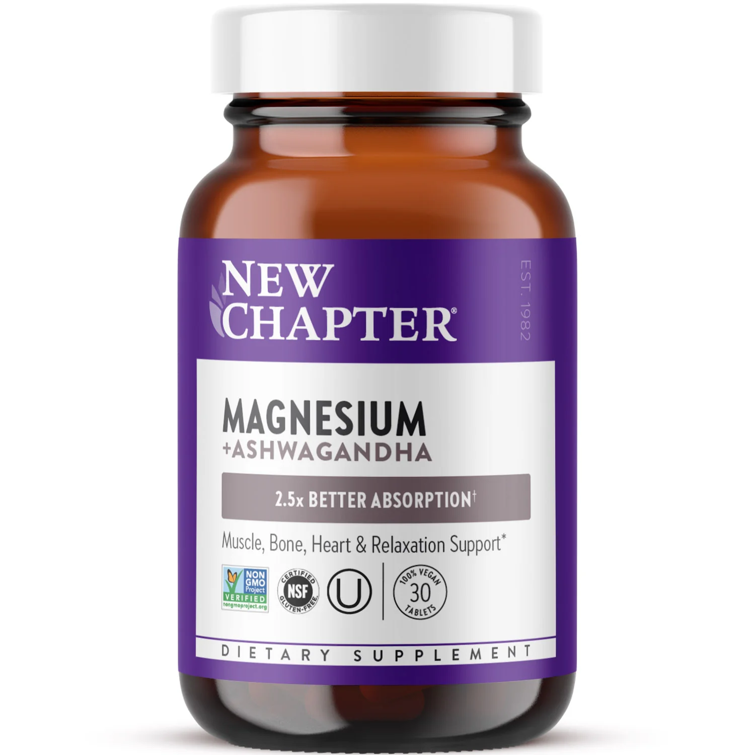 Environmentally Friendly New Chapter Magnesium Ashwagandha Muscle Bone Heart Relaxation Support Lightweight