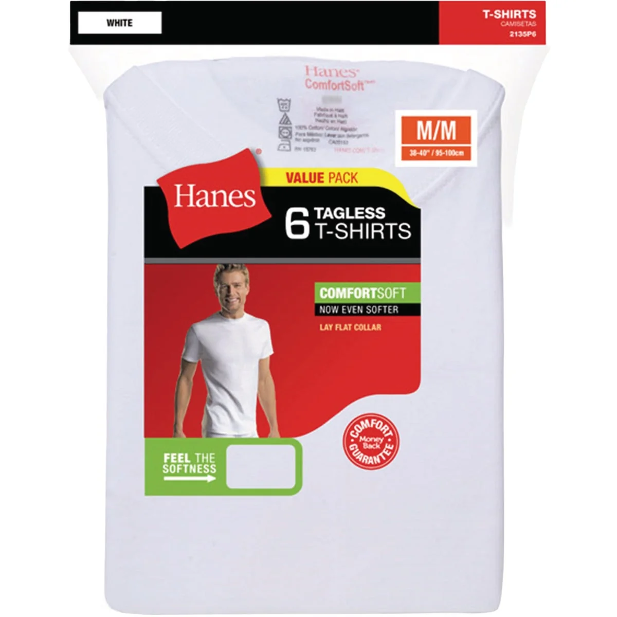First-Class Hanes XL White Cotton Crew T-Shirt 6-Pack Environmentally Friendly