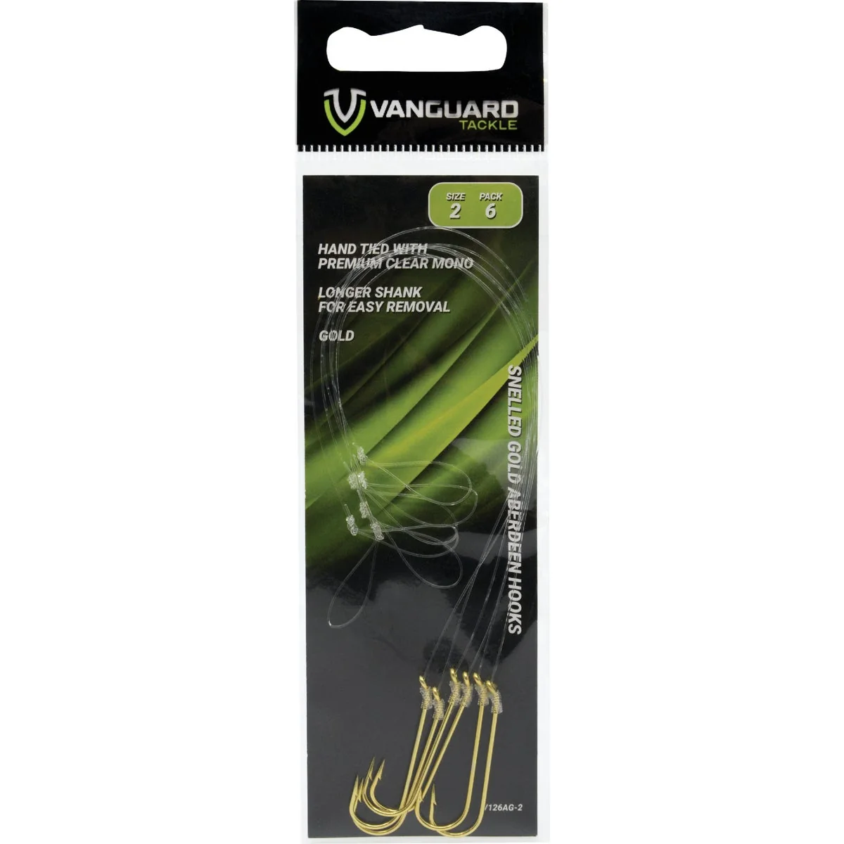 Sustainable Vanguard Size 2 Snelled Gold Aberdeen Hooks 6-Pack Official