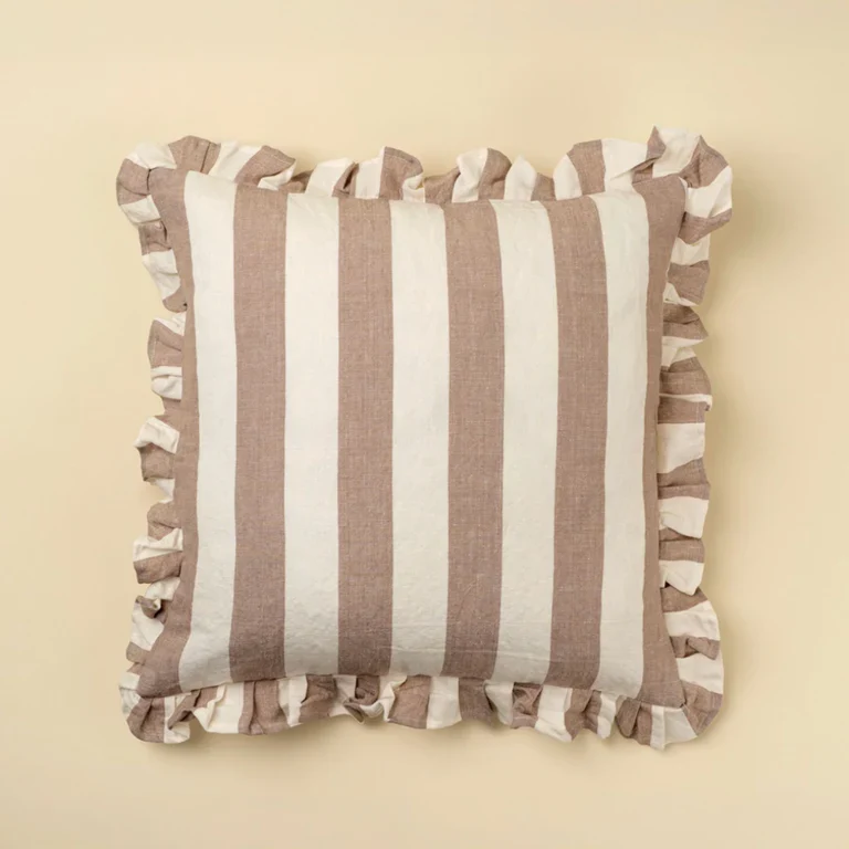 Reliable Ruffle Thick Stripe Pillow Fawn 20x20 Top-Quality