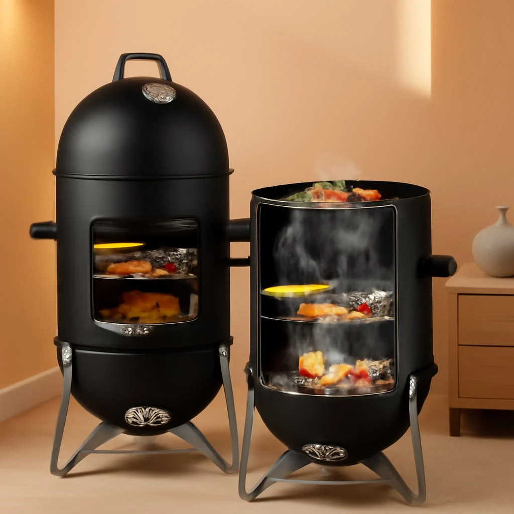 Versatile Vertical Charcoal Grill With Integrated Thermometer Specialty