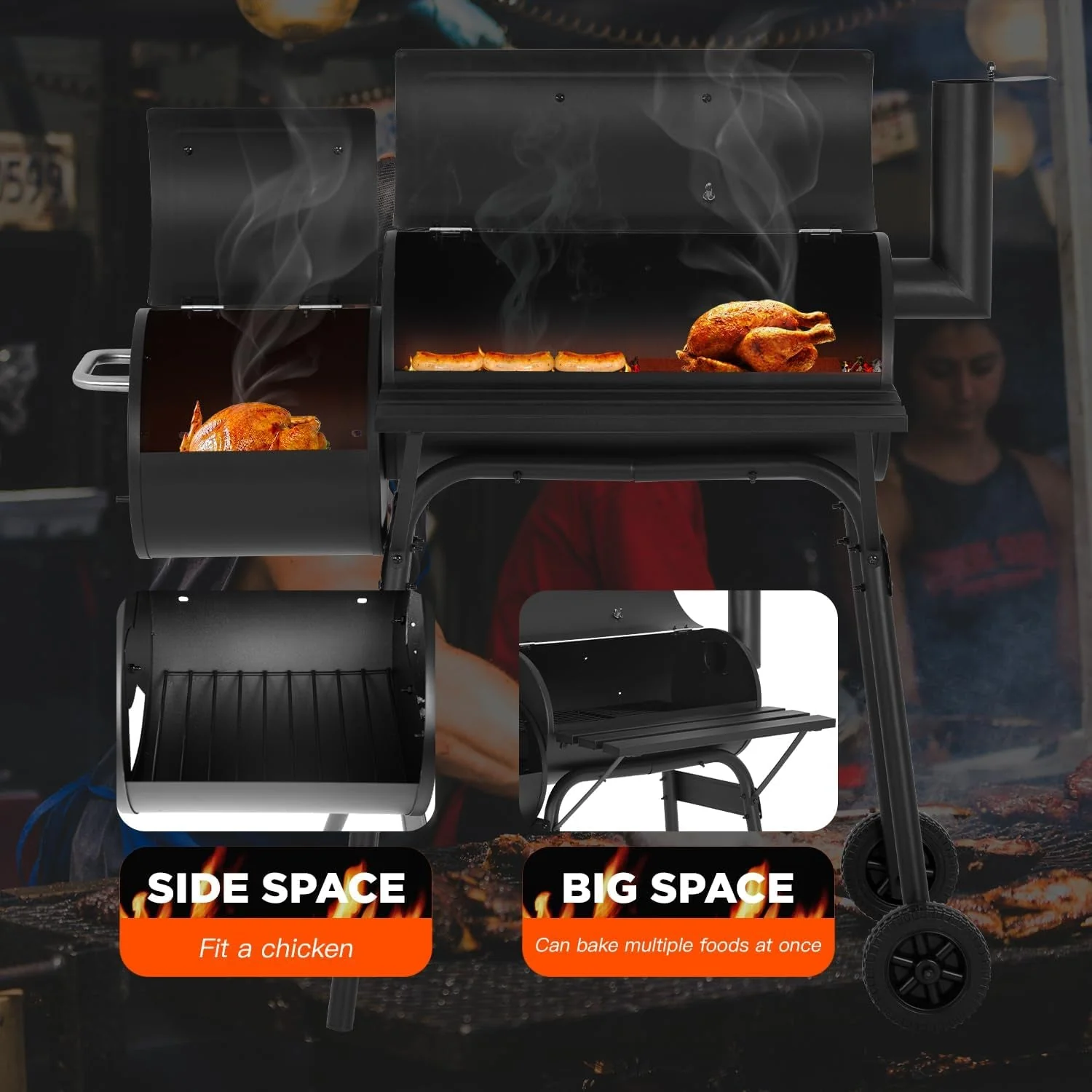 Contemporary 43Inch Charcoal Outdoor Grill Offset Smoker Portable Clean
