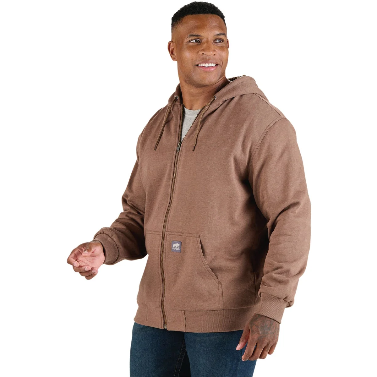 High-Performance Berne Heritage Grid Medium Heathered Driftwood Fleece-Lined Full-Zip Hooded Sweatshirt Unique
