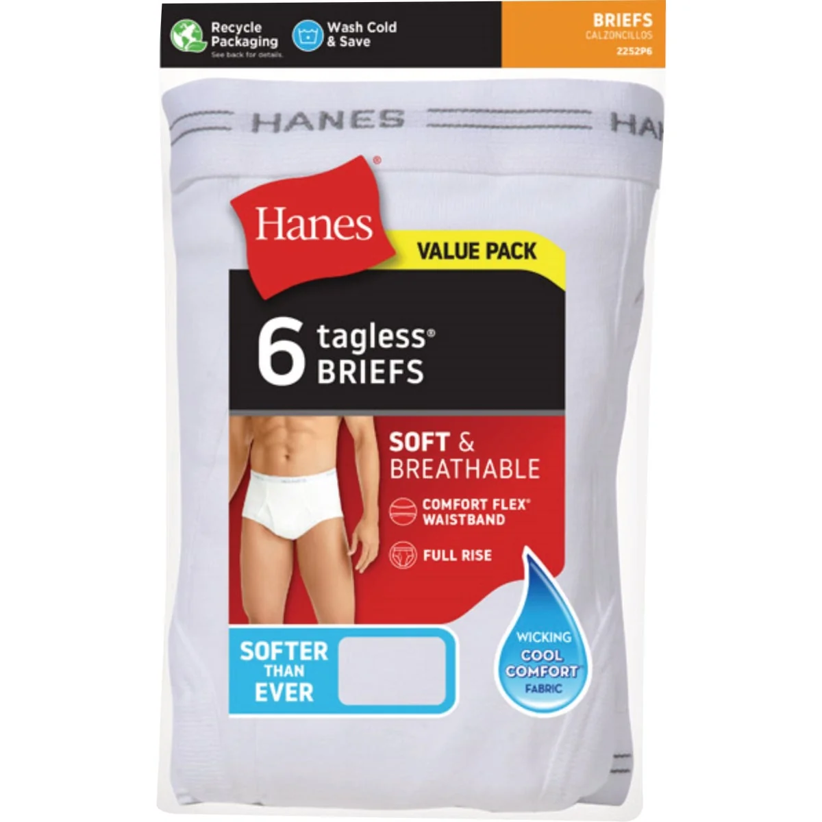Sustainable Hanes Men's 2XL White Briefs 6-Pack Verified