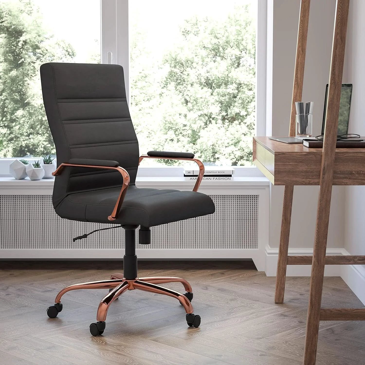 Clean Whitney High Back Swivel Desk Chair Black Rose Gold Long-Lasting