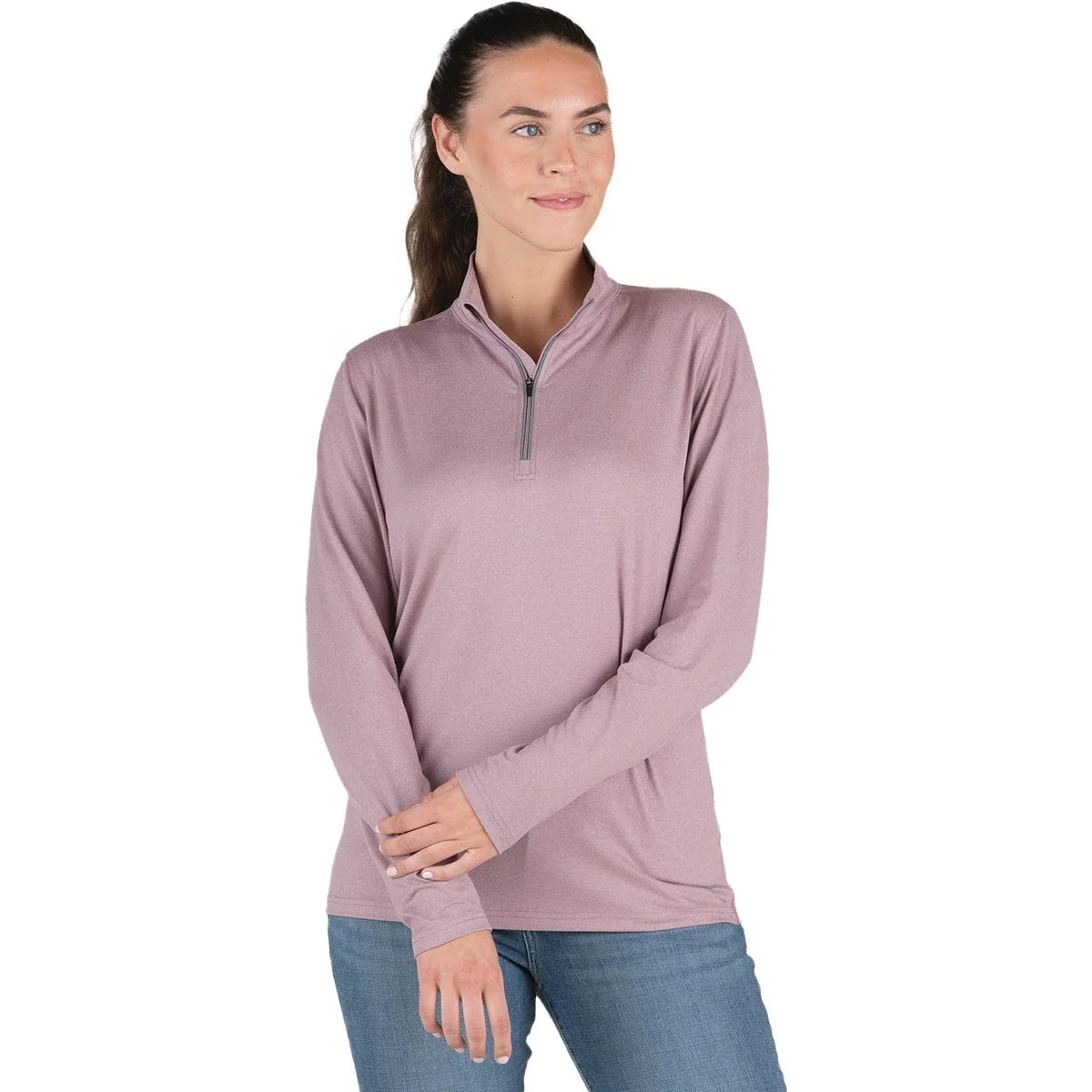 Green Berne Women's Large Heathered Elderberry Midweight UPF Quarter-Zip Shirt Dependable