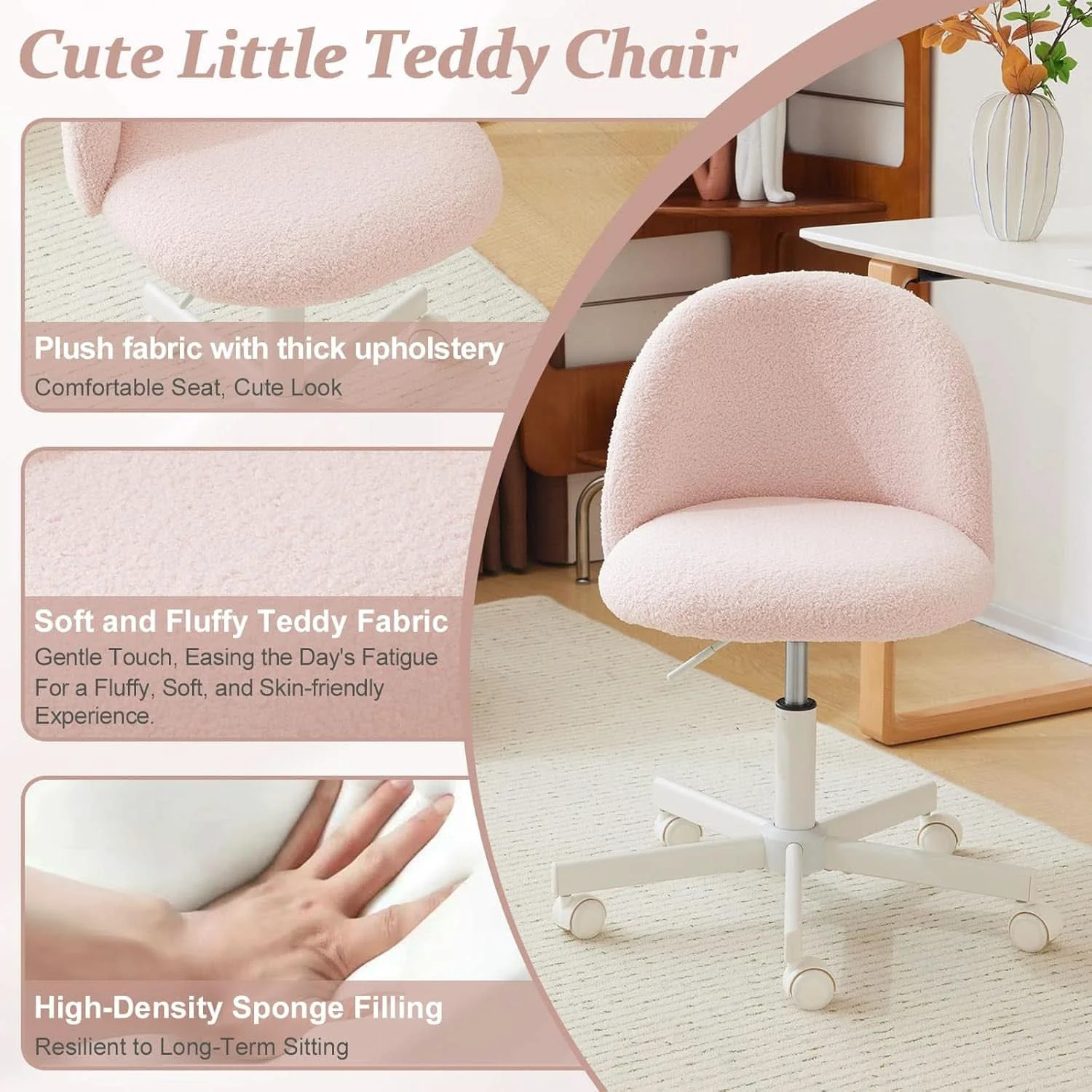 Organic Pink Teddy Desk Chair With Lumbar Support And Wheels Smart