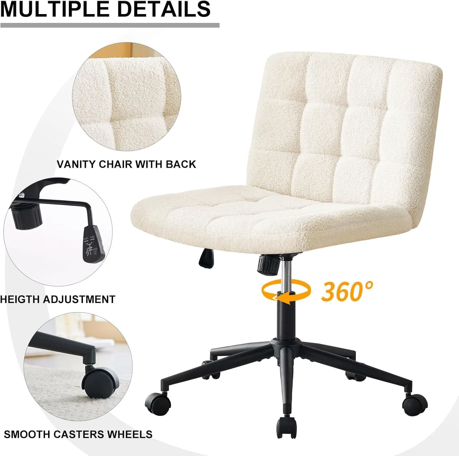 Original Design Swivel Faux Fur Armless Desk Chair With Wheels Height Adjustable Exclusive