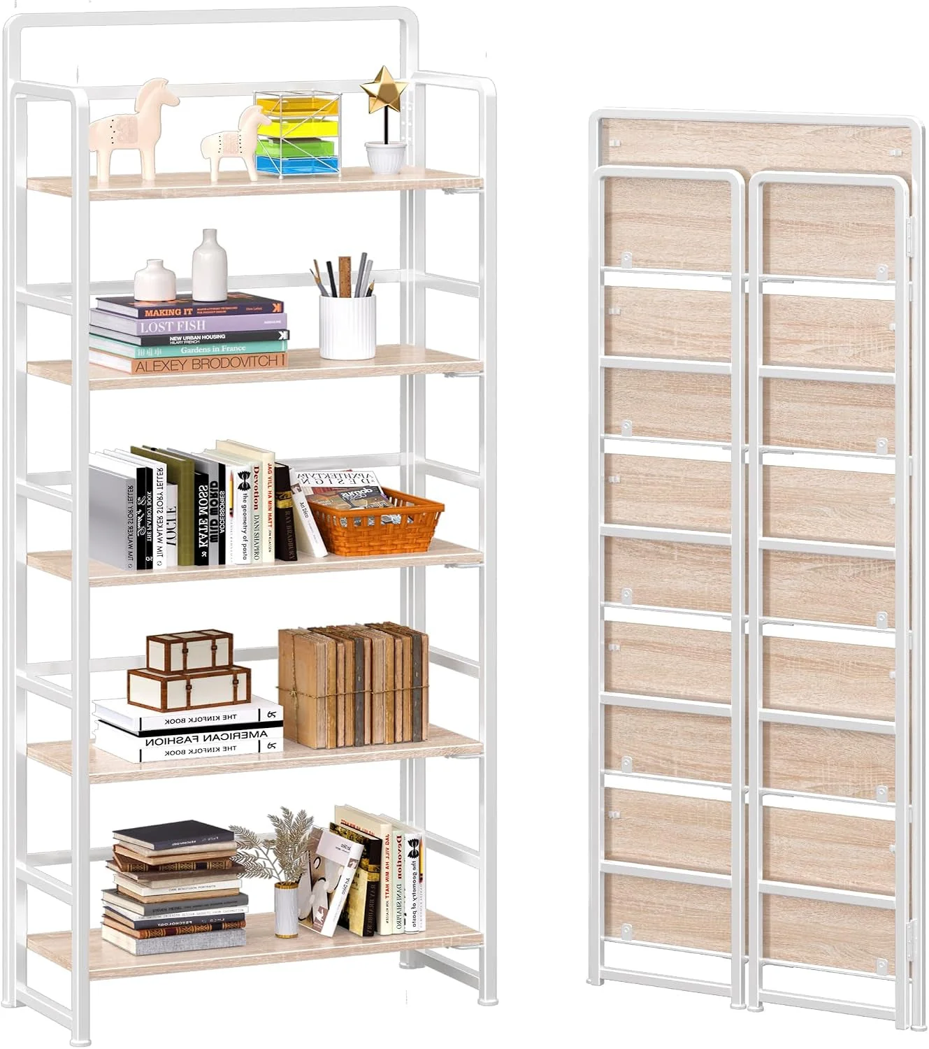 Modern Natural White Five Tier standing Storage Bookcase Elite