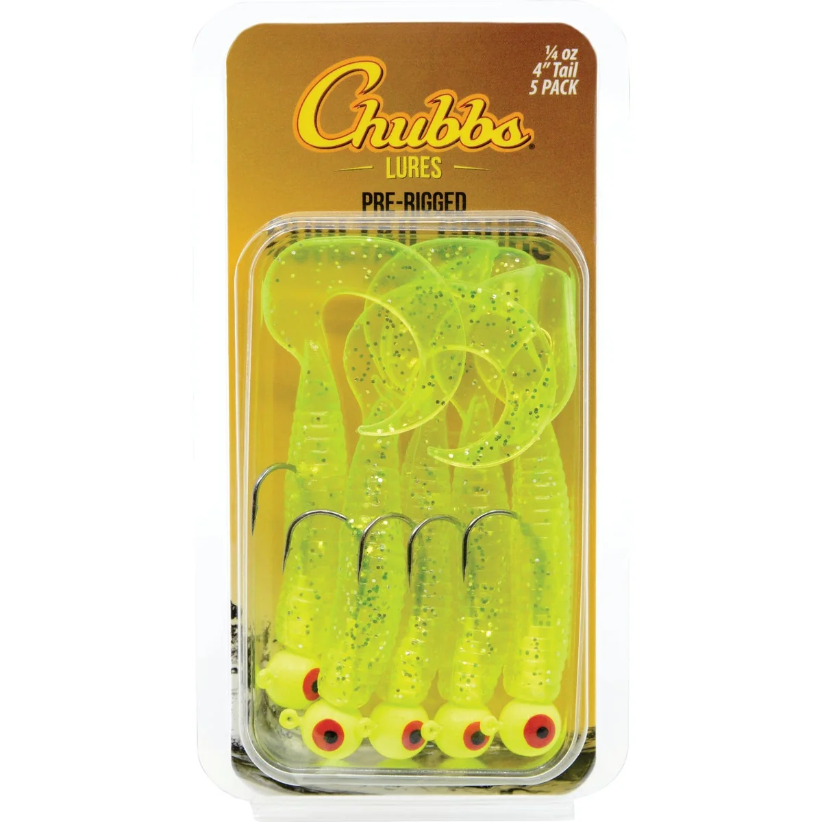 Organic Chubbs 3 In. Chartreuse Glitter Curltail Grub 5-Pack Trendy