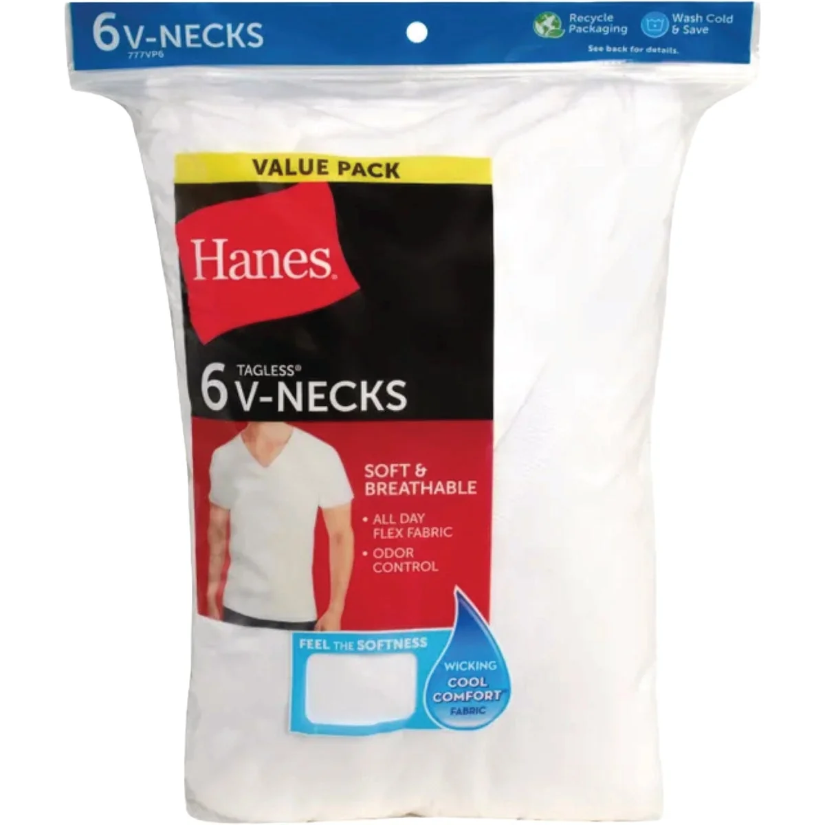 Stylish Hanes L White Cotton V-Neck T-Shirt 6-Pack Elite