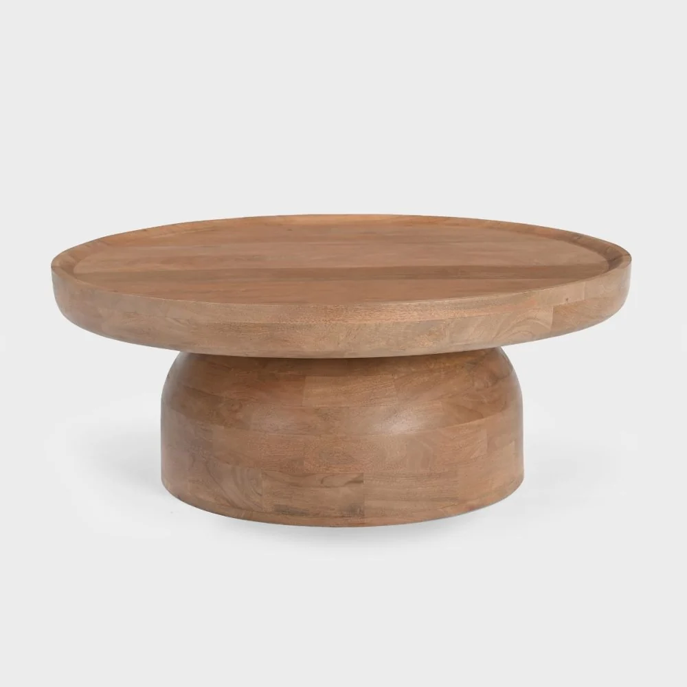Organic Kova Round Coffee Table Light Walnut Sophisticated