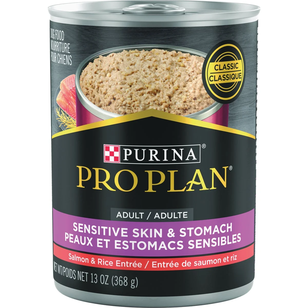 Refined Purina Pro Plan Sensitive Skin Stomach Salmon Rice Adult Dog Food Pate 13 Oz. Detailed