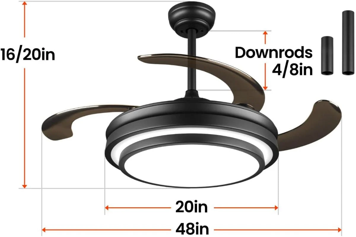 Stylish 48-Inch Retractable Ceiling Fan Intelligent Controller Responsible