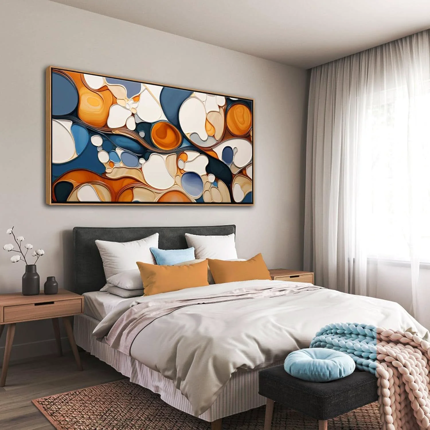 Traditional Over sized Colorful Abstract Framed Canvas Wall Art Easy-to-Use