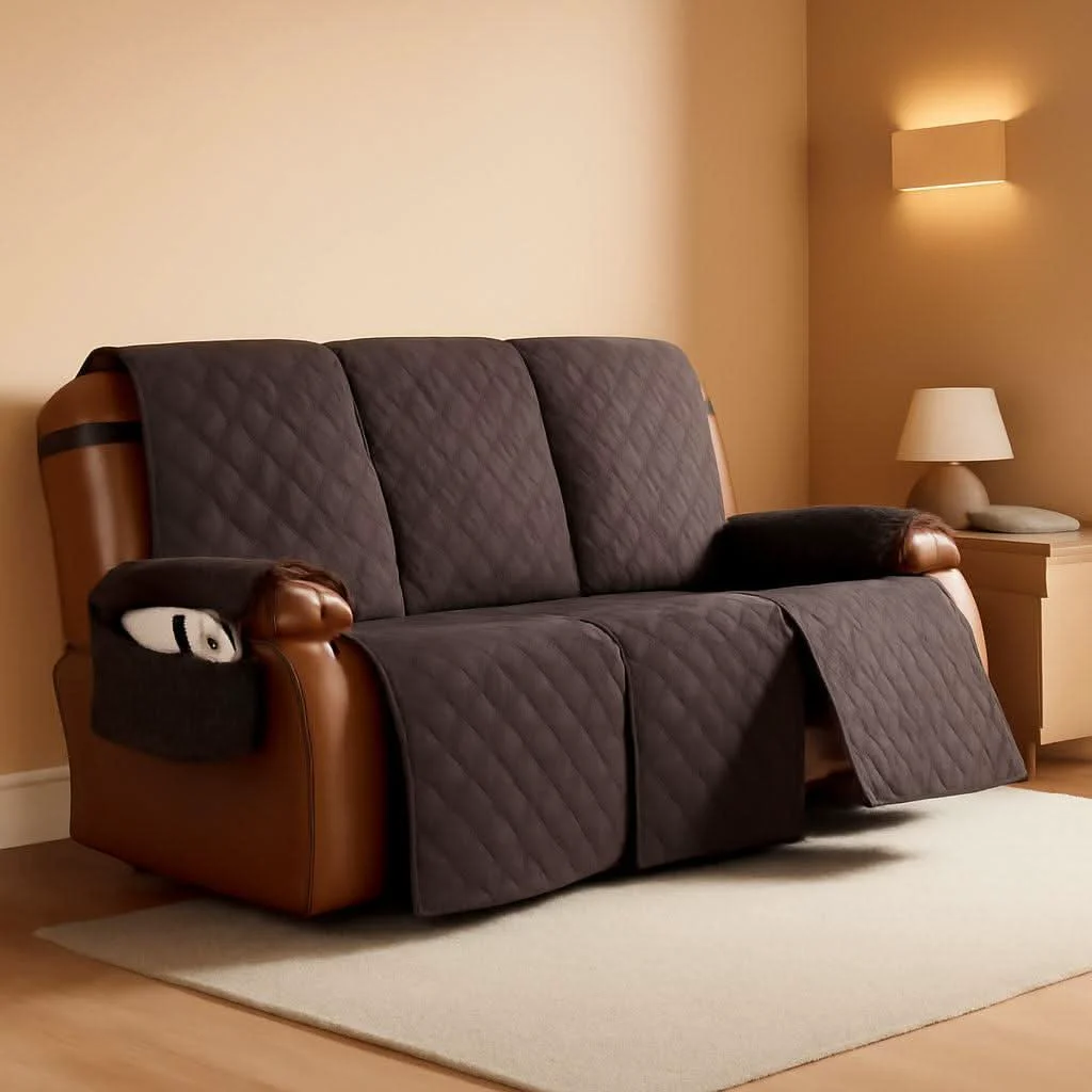 Premium Waterproof Recliner Sofa Cover Three Seater Chocolate Contemporary