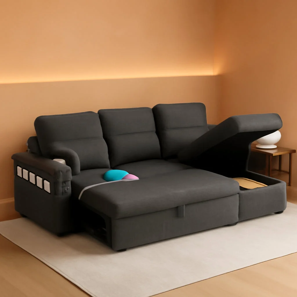 Official Black L Shaped Sleeper Sofa With Integrated Storage Next-Generation