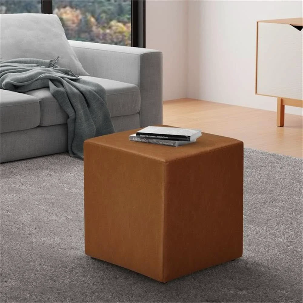 High-Grade Eighteen Inch Caramel Brown Square Ottoman Footstool Authentic