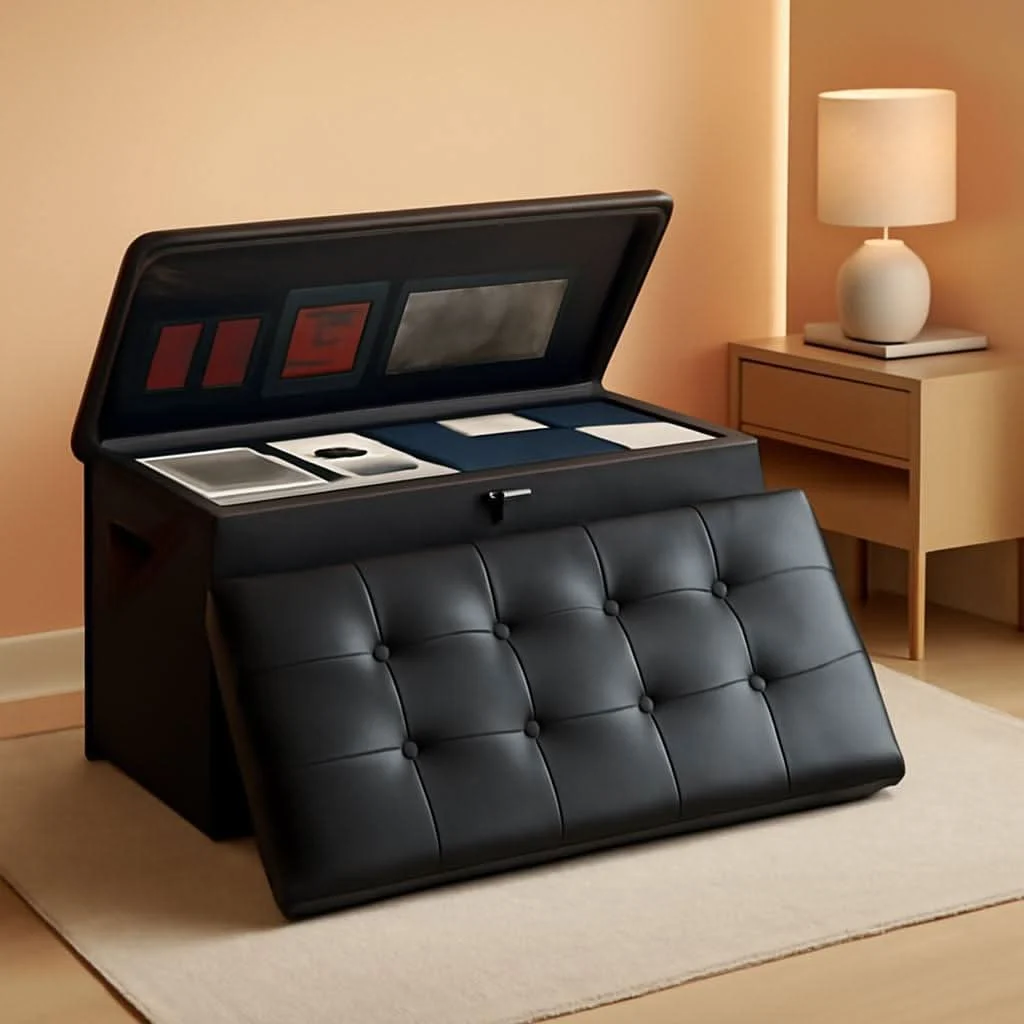 Next-Generation 30 Inch Fireproof Waterproof Locking Storage Ottoman Contemporary