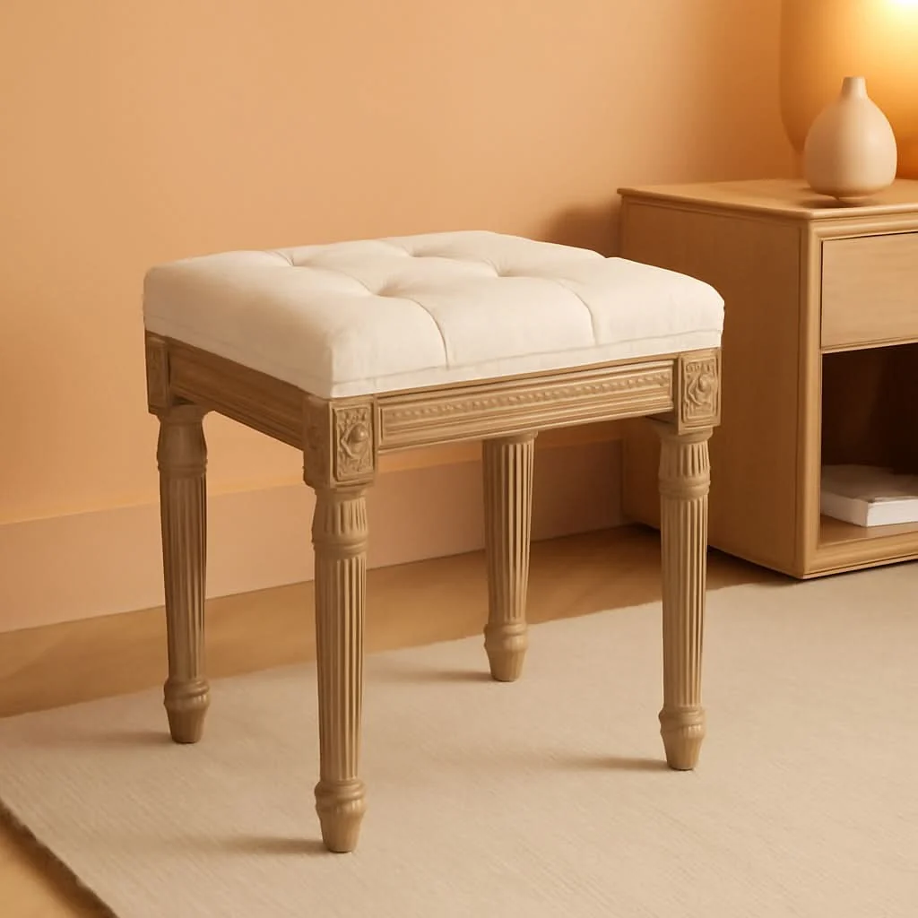 Outstanding Beige Ottoman Stool 18.5 Inches Elegant Contemporary Trusted