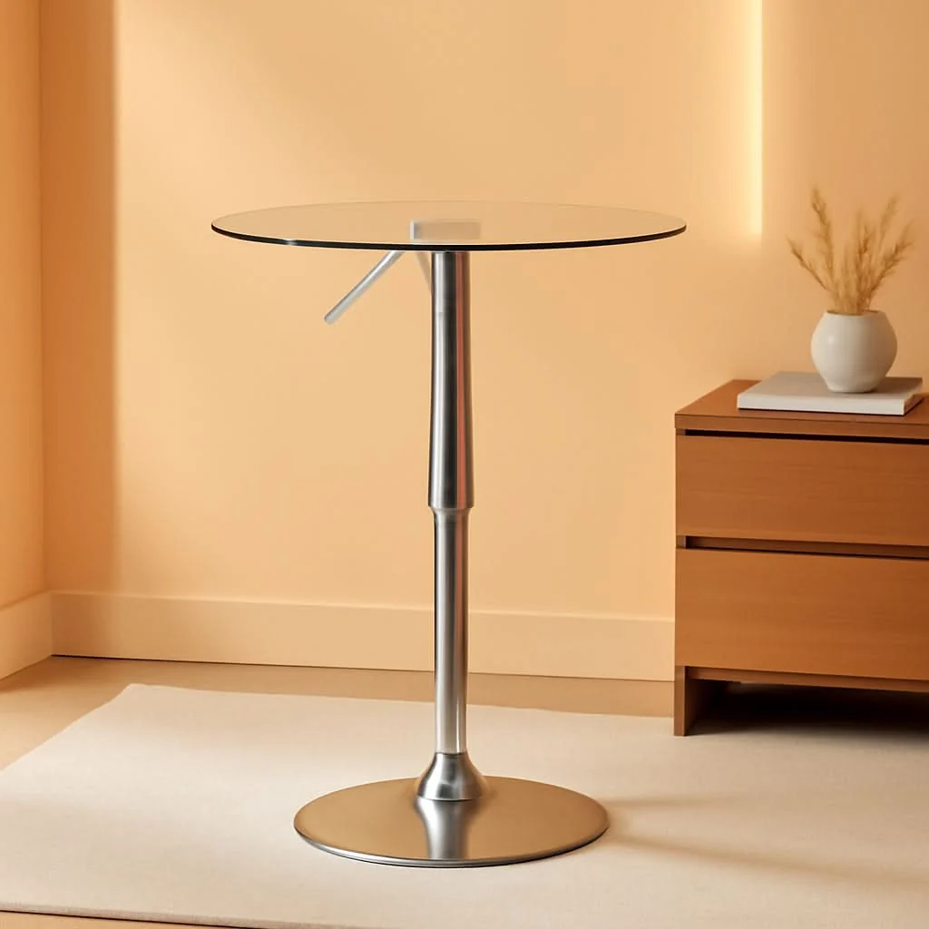 Smart 23.5 Inch Circular Glass Adjustable Cocktail Table Practical