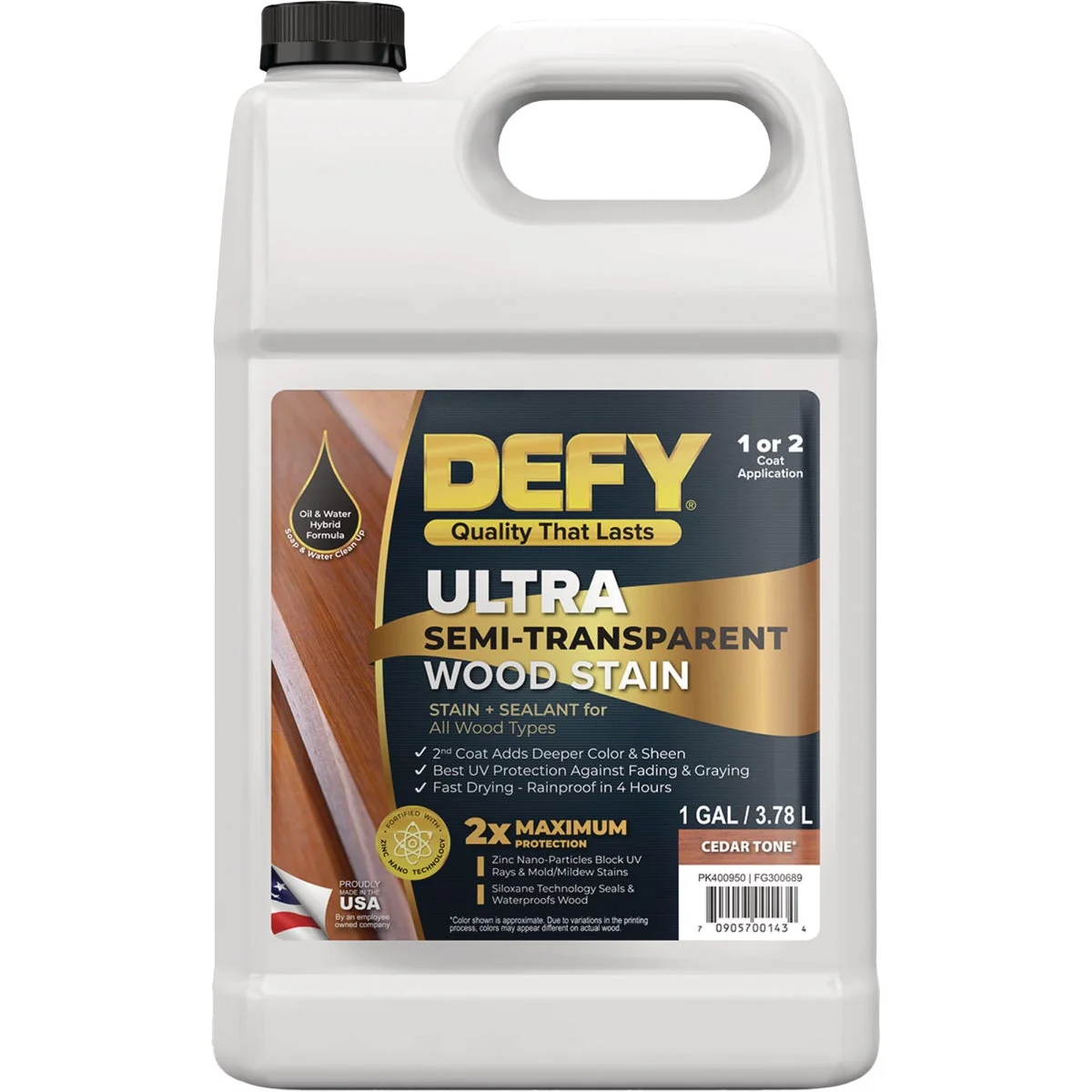 Fast Defy Ultra Semi-Transparent Wood Stain Cedar Tone 1 Gal. Top-Quality