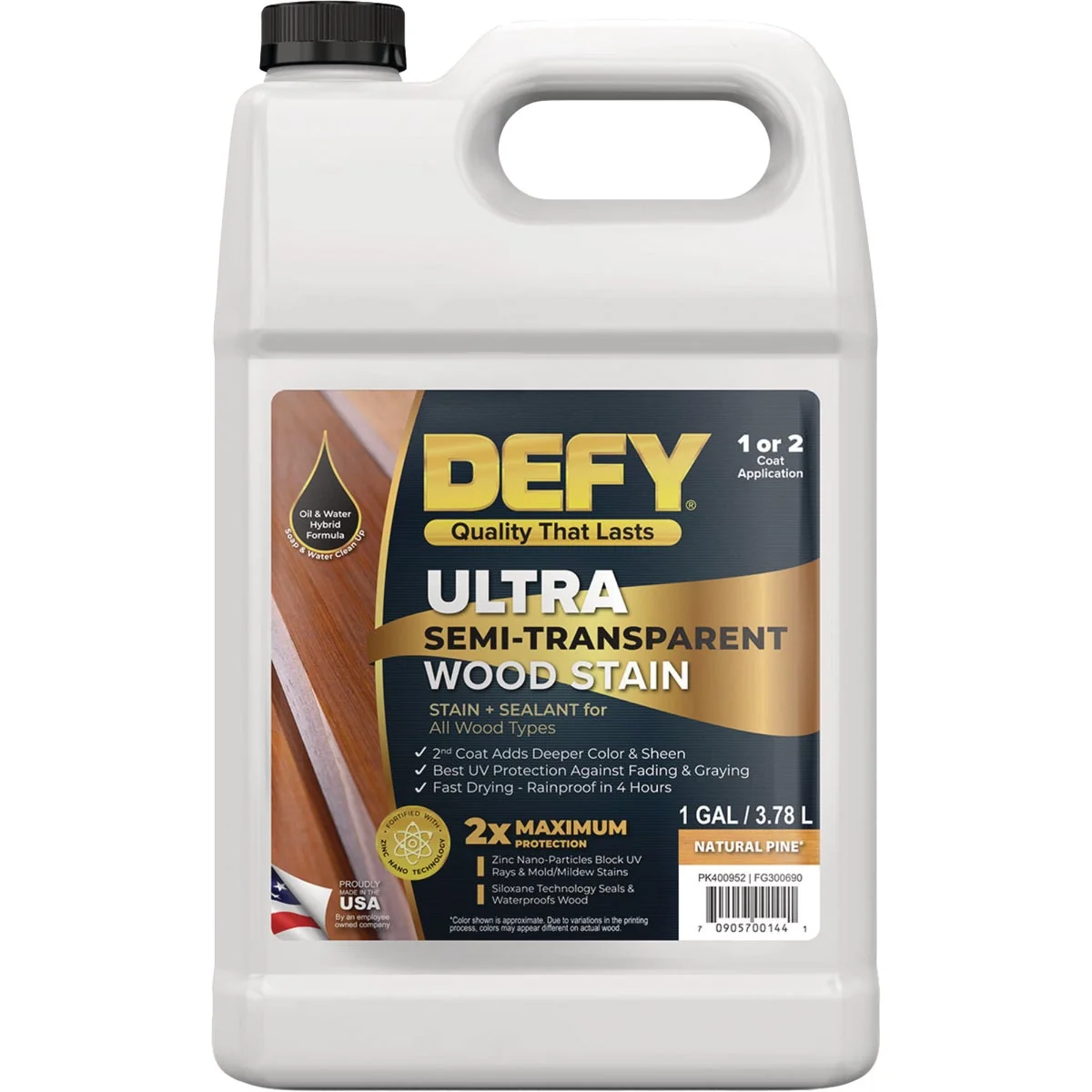 Fine Defy Ultra-Semi-Transparent Wood Stain Natural Pine 1 Gal. Recyclable