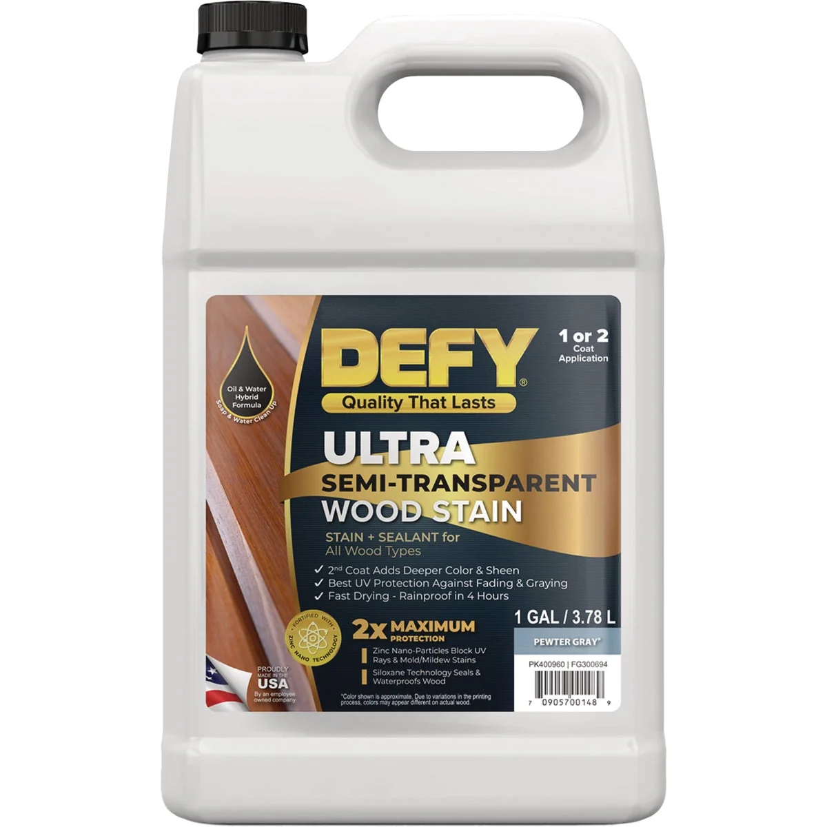 Outstanding Defy Ultra-Semi-Transparent Wood Stain Pewter Gray 1 Gal. Professional