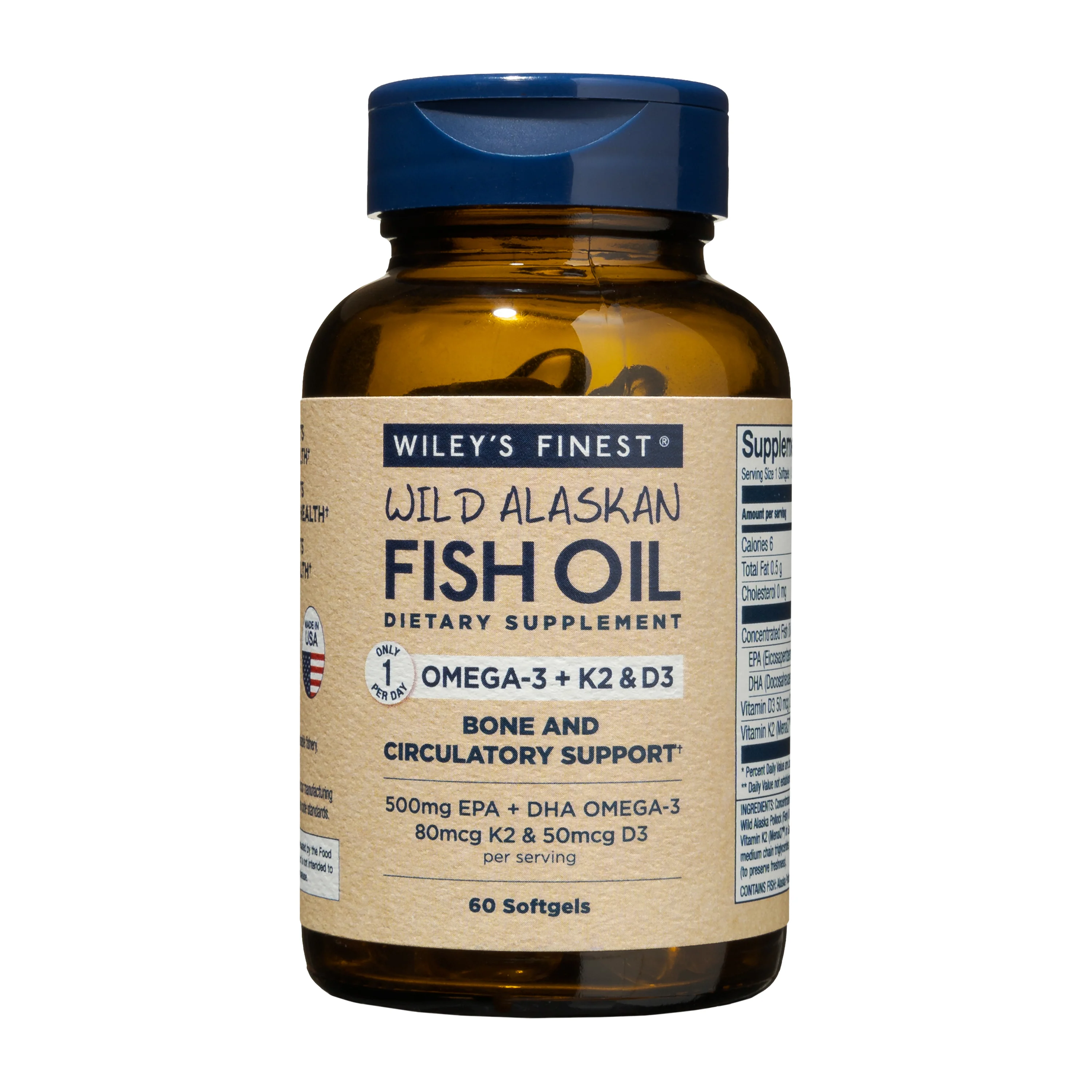 Recyclable Wiley's Finest Wild Alaskan Fish Oil - Omega-3 K2 D3 High-End