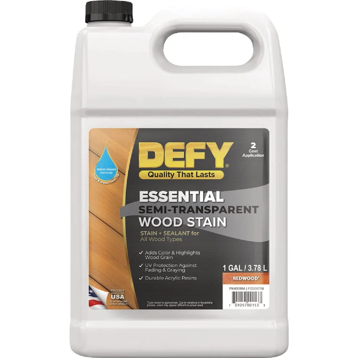Top-Quality Defy Essential Semi-Transparent Wood Stain Redwood 1 Gal. Enhanced