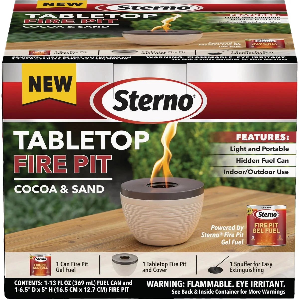 Flexible Sterno Small Cocoa Sand with Dark Brown Lid Tabletop Fire Pit Excellent