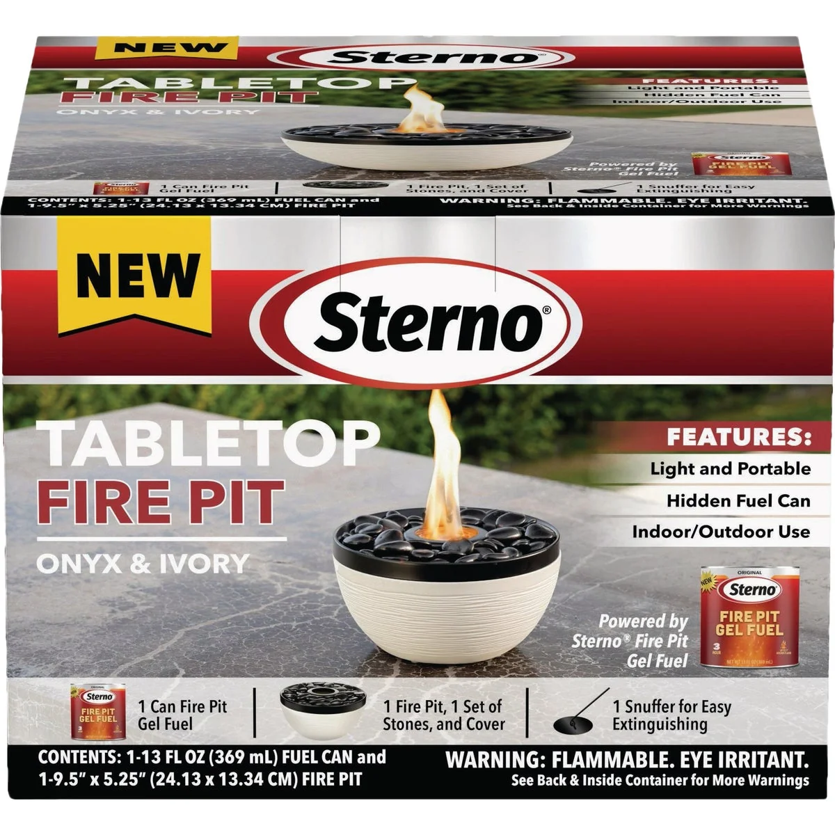 Practical Sterno Medium Onyx and Ivory with Black Lid Tabletop Fire Pit World-Class