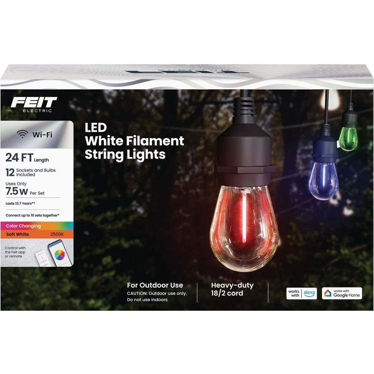 Quality Feit Electric 24 Ft. Smart Color White Filament String Light Set Trendy