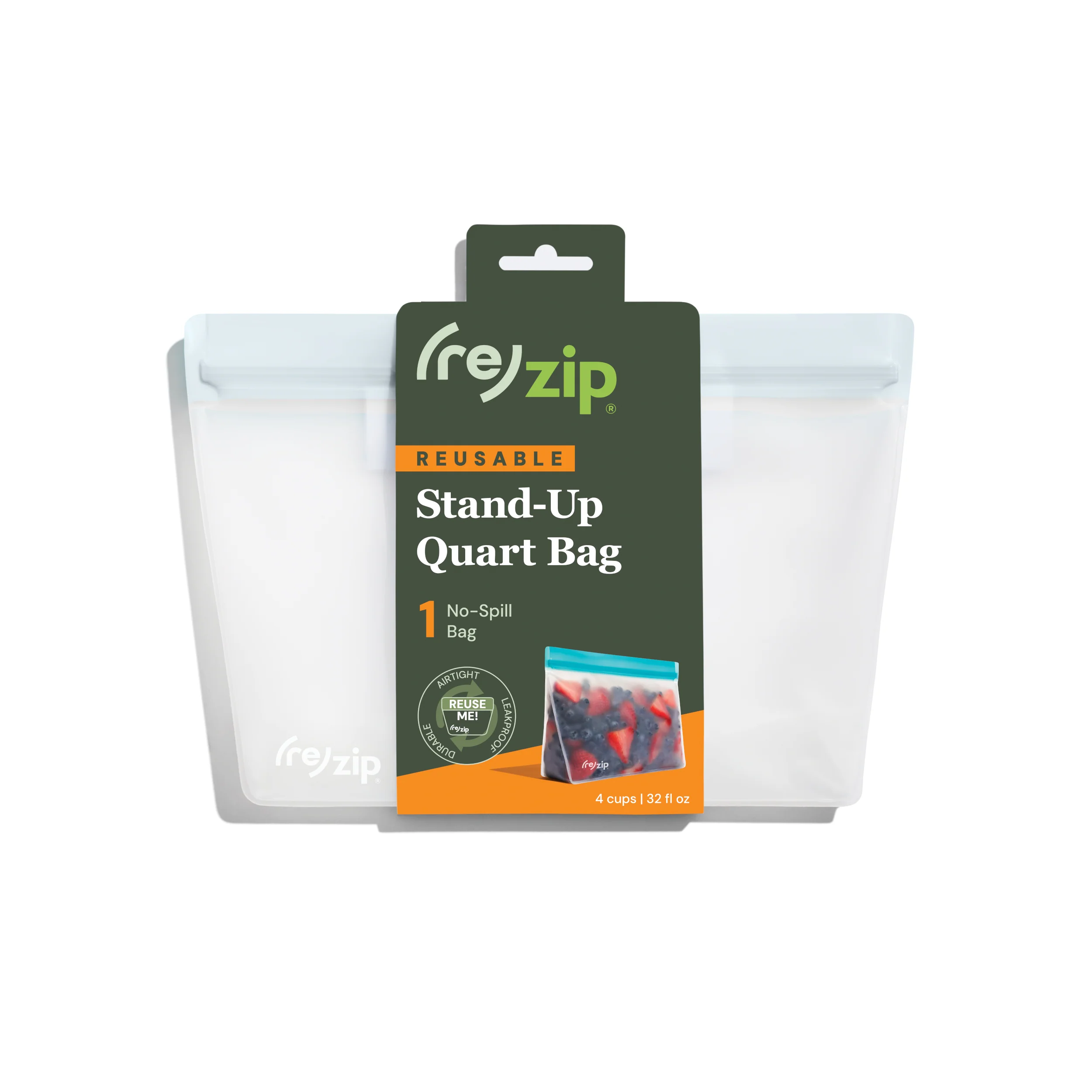 Sophisticated re zip Reusable Leakproof Quart Stand Up Bag Breathable