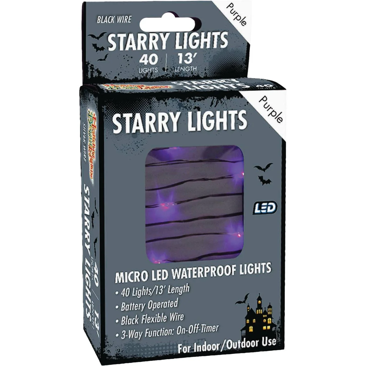 Authentic Holiday Bright Lights 40-Bulb Micro LED Purple Battery Operated String Light Set with Black Wire Contemporary