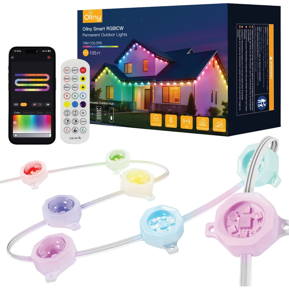 Functional Ollny 105 Ft. RGBICW LED Smart Permanent Outdoor Light Set Verified