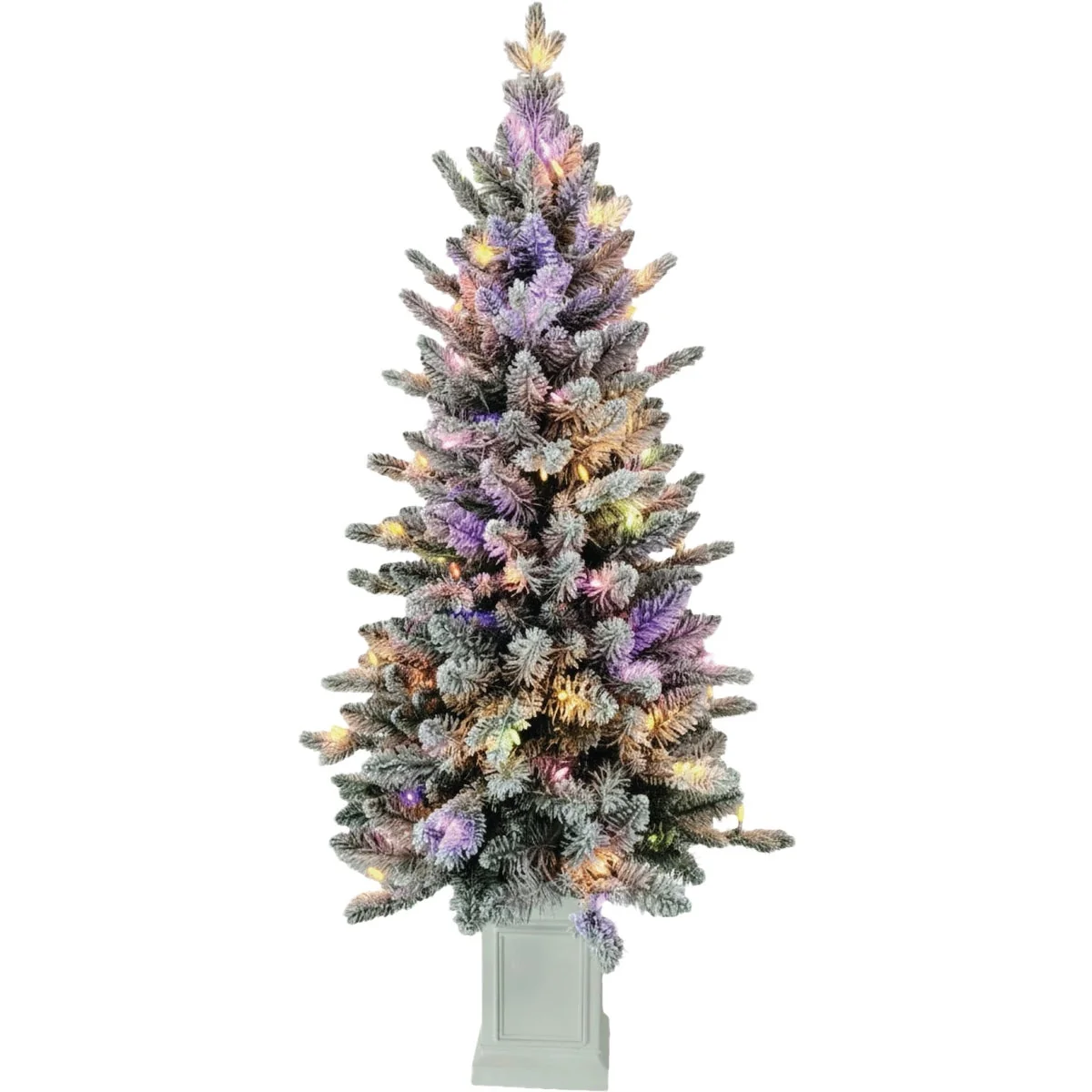 Organic National Tree Company 4.5 Ft. 100 Warm White LED Flocked Pre-Lit Evergreen Potted Christmas Tree Official