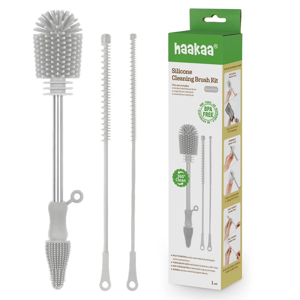 Minimalist Haakaa Silicone Multipurpose Bottle Cleaning Brush Kit Smooth