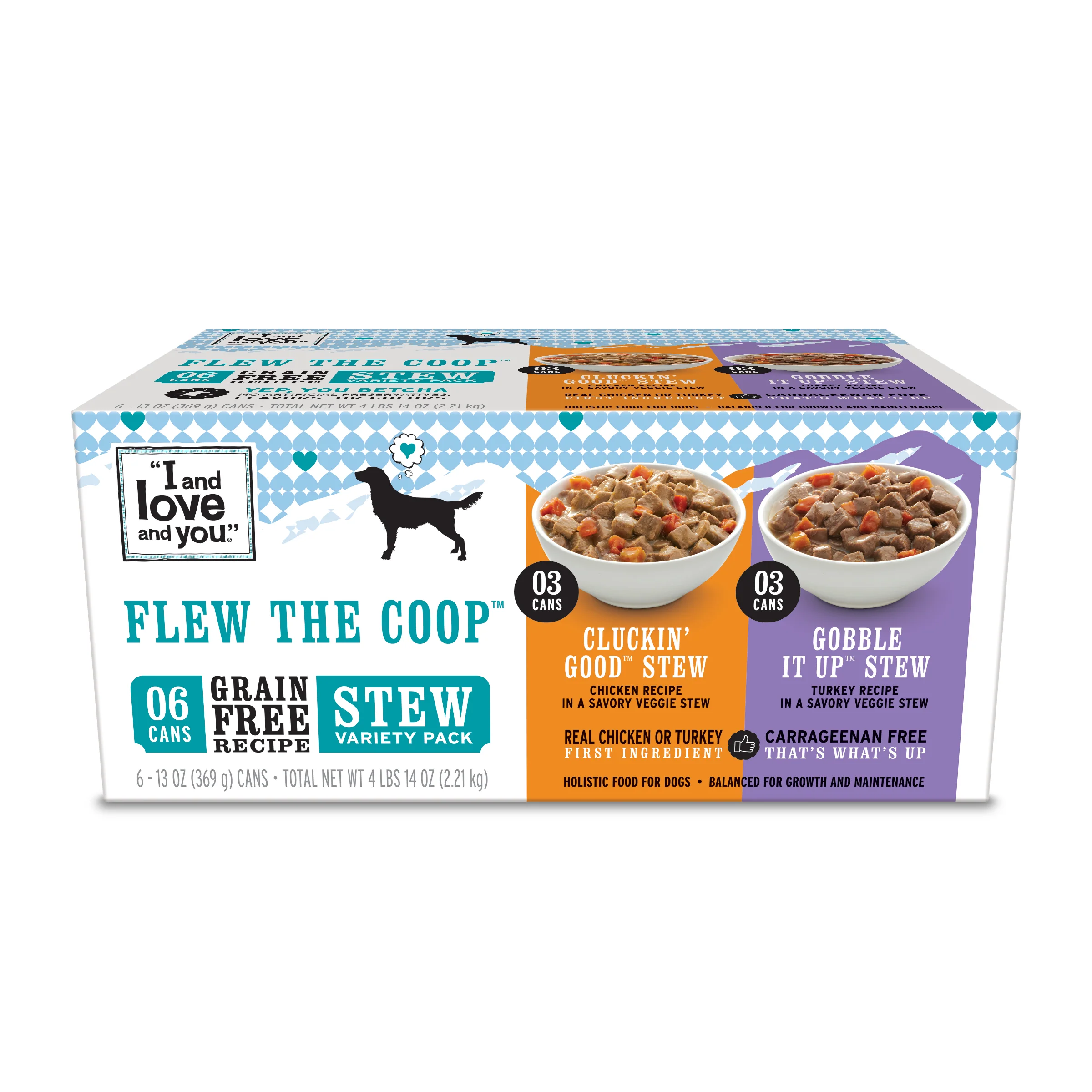 Breathable I and Love and You Cluckin' Good and Gobble it Up Stew Grain- Combo Pack Canned Dog Food 13oz 6-Pack Soft